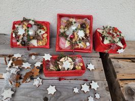 5teiliges WeihnachtsDEKO SET in Rot-cremè-braun