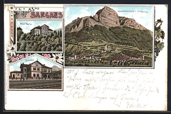 Ansichtskarten: Litho Sargans, Hotel Thoma, Bahnhof, Tot – Gebraucht aus Berlin von bartko-reher