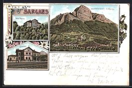 Litho Sargans, Hotel Thoma, Bahnhof, Tot