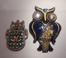 Brosche Eule und Eulen-Anhänger, Vintage