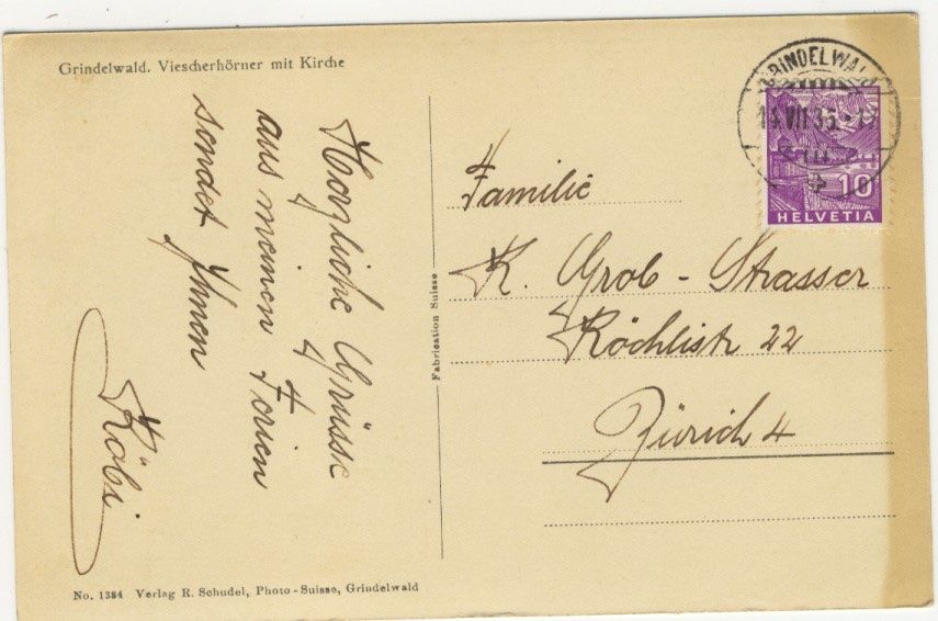 Cartoline postali: Grindelwald 14.07.1935 – Usato da Kirchberg BE venduto da Mgh 1