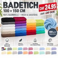 Badetuch 100x150 cm – 100% Baumwolle – viele Farben