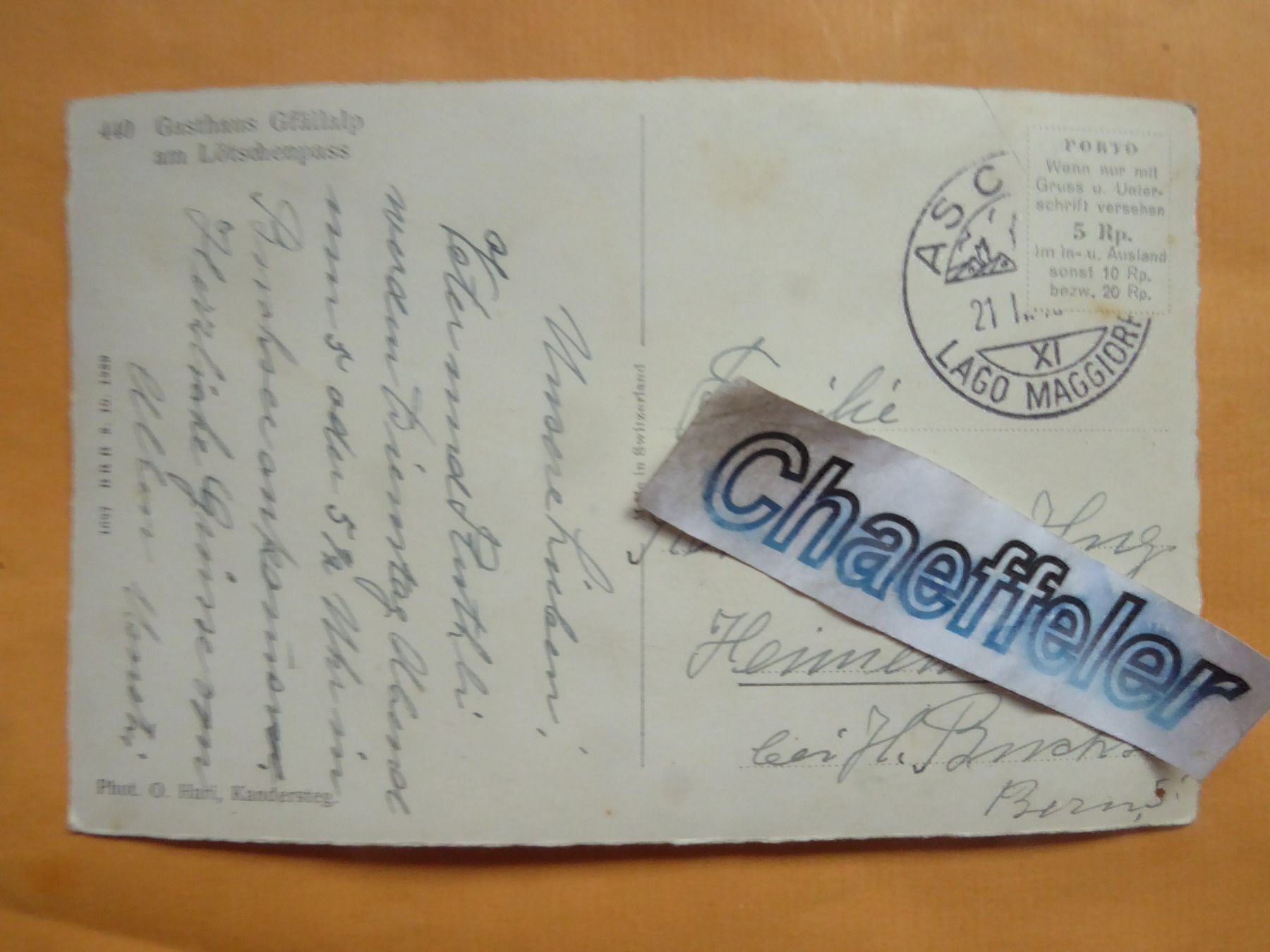 Cartoline postali: 440 Gasthaus Gfällalp am Lötschenpass – Usato da Zürich venduto da Chaeffeler 1