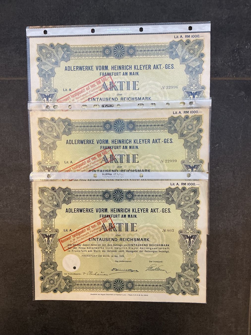 Documenti: Adlerwerke Aktien 1929 – Usato da Horw venduto da adler65