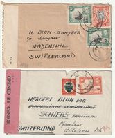 2 zensurierte Briefe aus Sanya (Tanganiyka) nach Zürich 1943