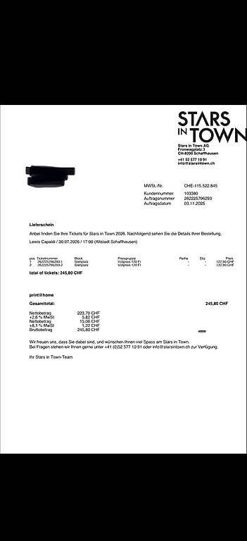 Biglietti: Stars in Town Ticket – Usato da Schaffhausen venduto da LaurentS. 1