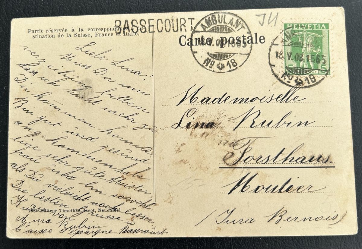 Ansichtskarten: AK Moutier 1908 – Gebraucht aus Horw von Tellbub 1