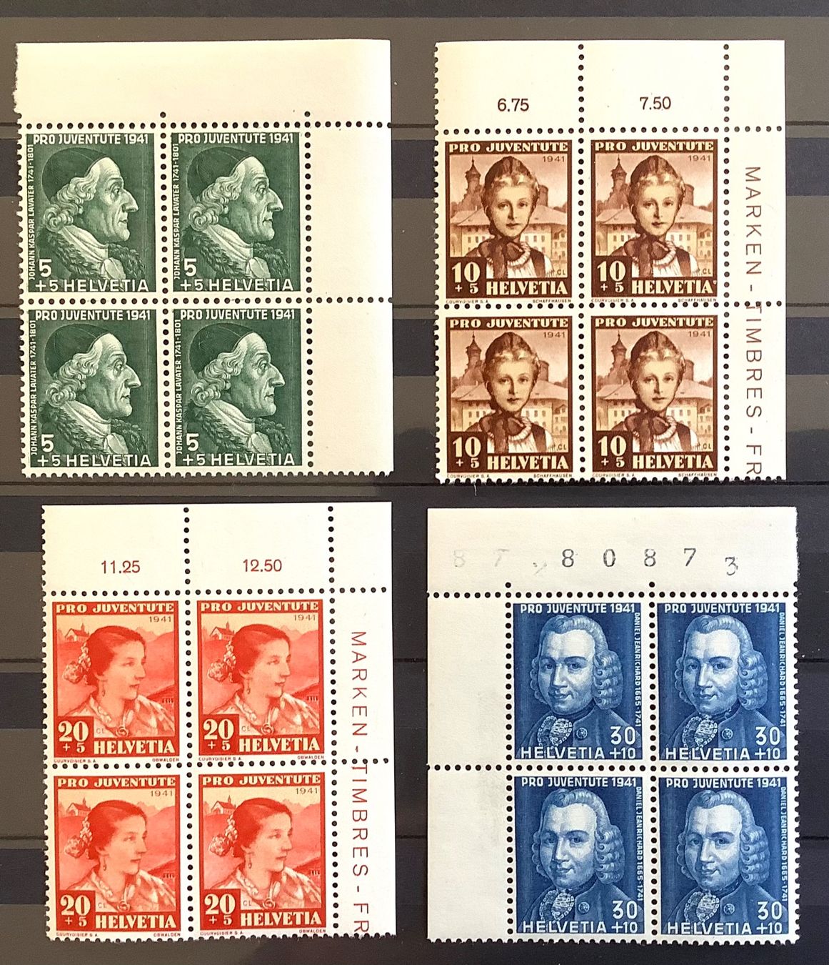 Alle Briefmarken: 1941 Pro Juventute Viererblock Satz Postfrisch ** – Neu (gemäss Beschreibung) aus Liestal von Skunk02 1