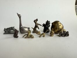 Konvolut Miniatur Tierfiguren Messing/Bronze, 10 Stück