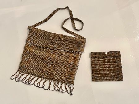 Perlen Täschli u. Börse antik Metall Perlen um 1900 Rarität