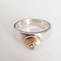 Silberring 925 mit Goldapplikation Zirkonia Gr 17,2 mm