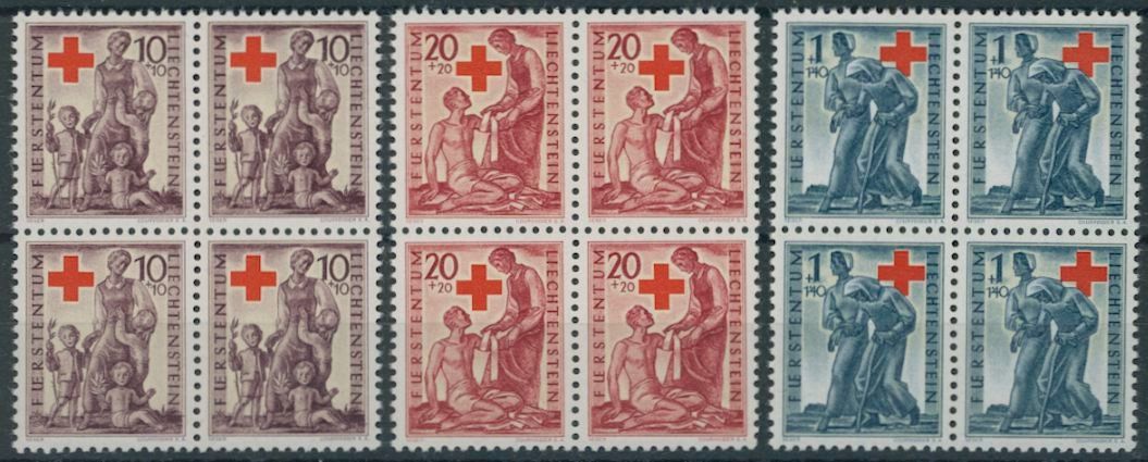 Tous les timbres: FL - 1945 - Rotes Kreuz - Viererblock - postfrisch ** – Neuf (Voir description) à Schindellegi par leecollect
