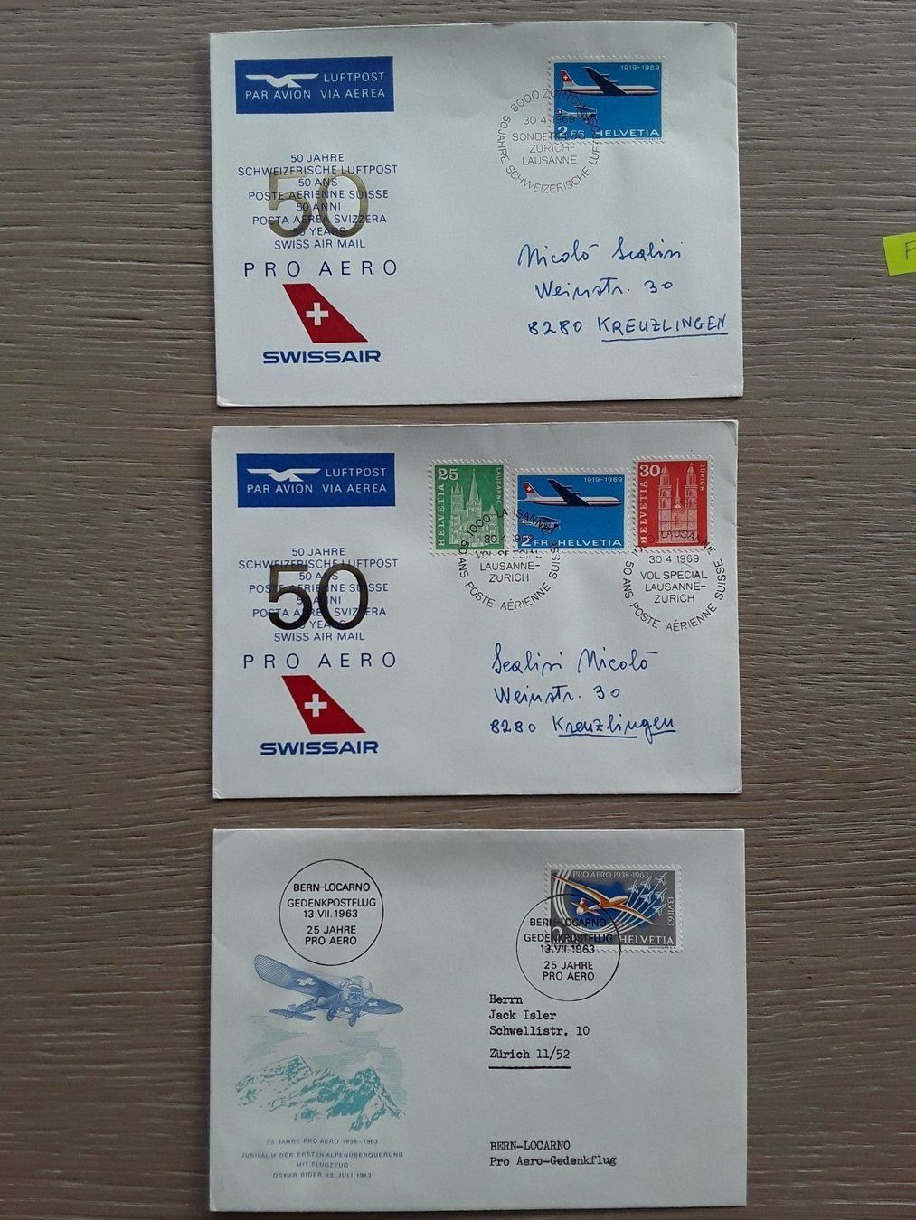 Tutti i francobolli: Flugpost und Pro Aero 3 Briefe – Usato da Bazenheid venduto da derdelorean01