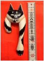 Vintage-Katzenbrosche - Handbemalt - Holz - Indonesien