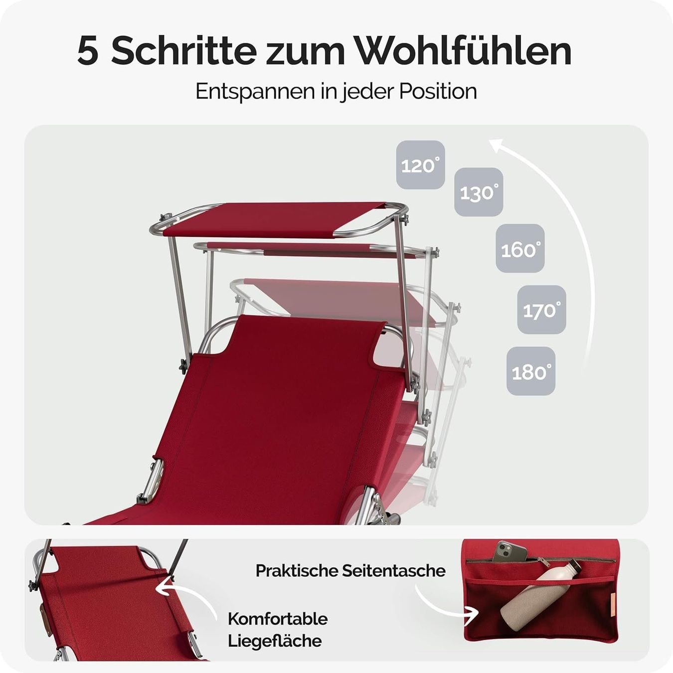 Liegen & Liegestühle: Sonnenliege 2er Set klappbar mit Dach rot – Neu und originalverpackt aus Dietikon von Abverkauf10 2