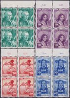 1938, J85-J88 Viererblöcke Pro Juventute postfrisch **.