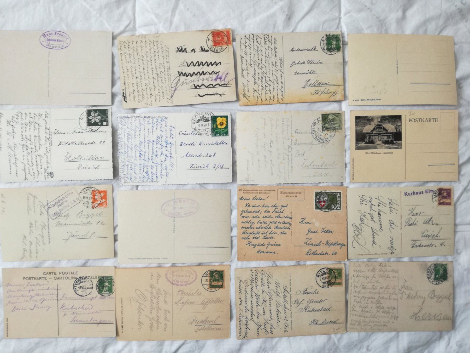 Cartoline postali: 16 AK Kanton Glarus, Kleinformat 1917 - 1951 – Usato da Zürich venduto da Tolima194 6