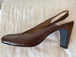THIERRY RABOTIN LEDER-PUMPS, GR. 40,5  KROKO, BRAUN,AH: 9 CM