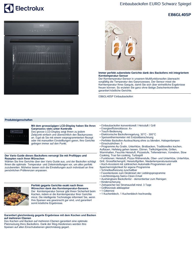 Electrolux Forni: EB6GL40SP Einbaubackofen – Nuovo (secondo la descrizione) da Wängi venduto da SPCSHOP 5