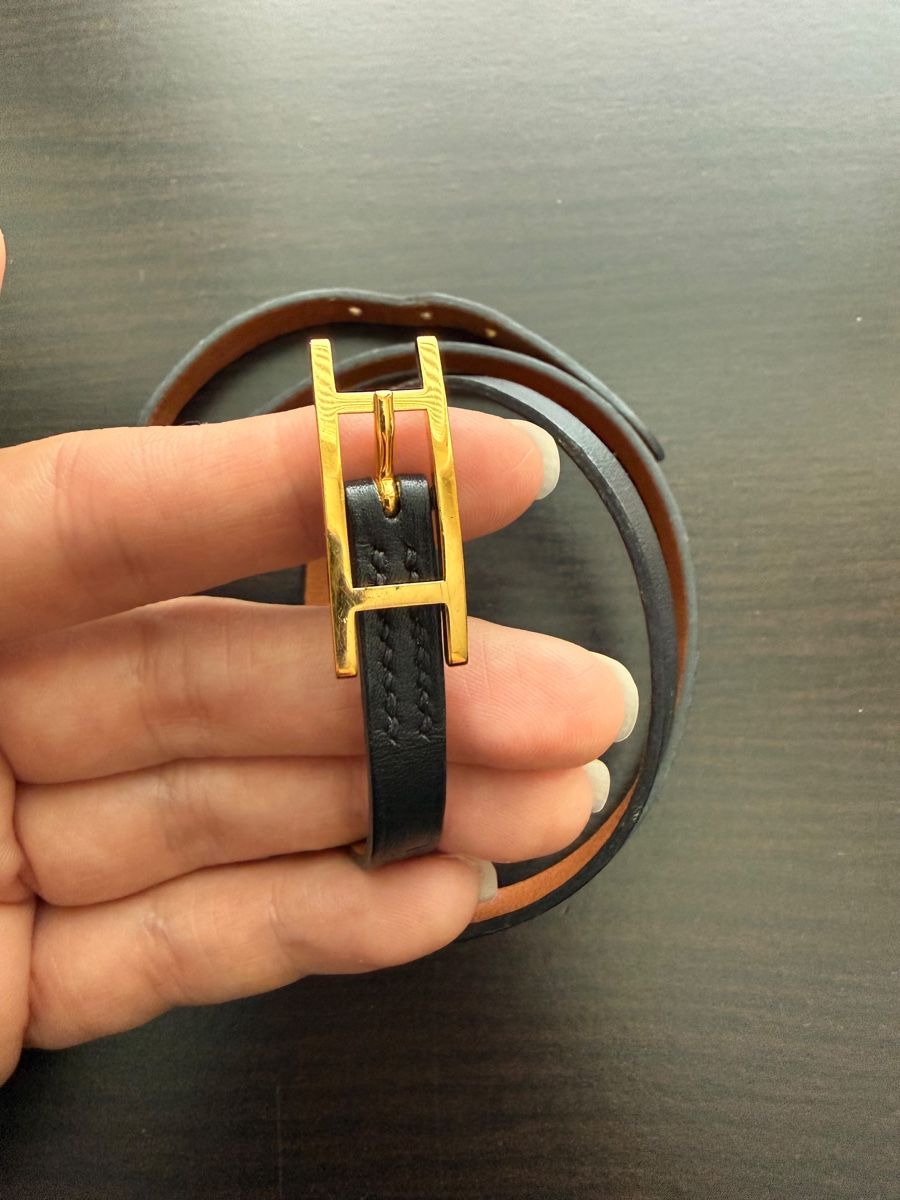 Hermès Bracciali & Braccialetti: Hermès Hapi Double-Wrap-Armband, goldene H-Schnalle – Usato da Othmarsingen venduto da Paucaverba 2