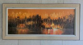 Ölgemälde auf Leinwand, Skyline, signiert, 1972.