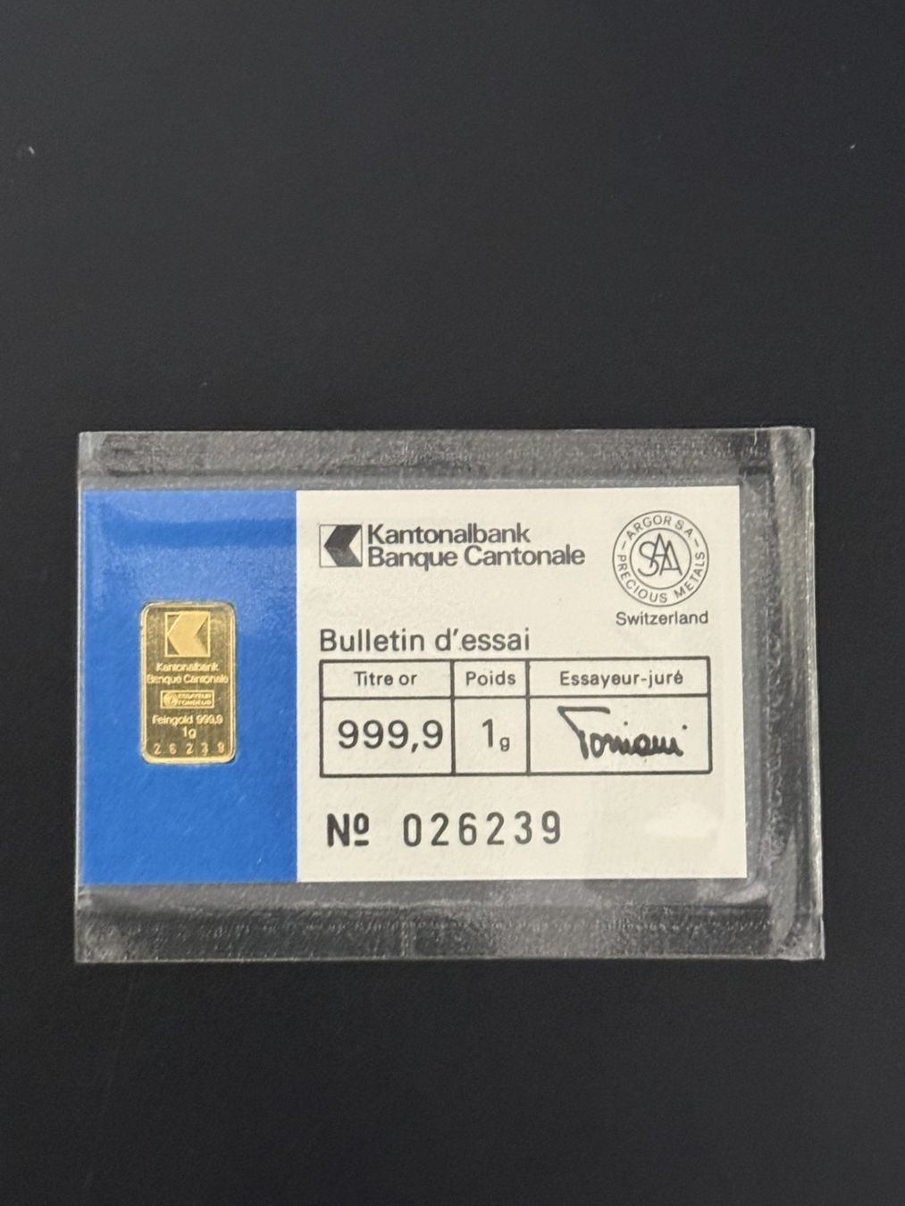 Metalli preziosi: Goldbarren 1g Kantonal Bank – Nuovo e nell'imballaggio originale da Untersiggenthal venduto da byiggy
