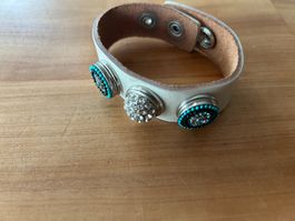 Armband Leder Weiss mit Schmucksteinen