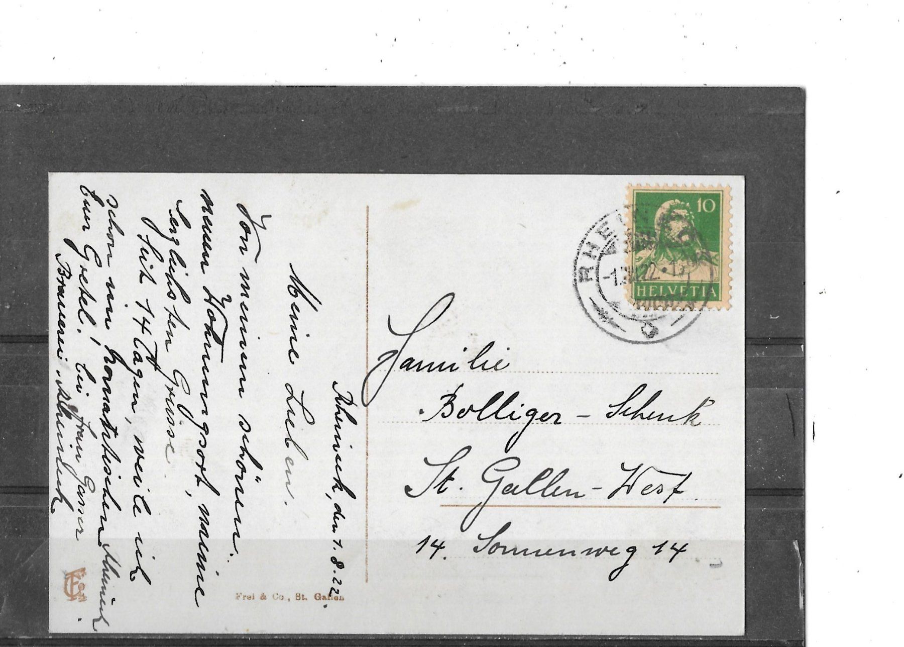 Ansichtskarten: SG Rheineck 1922 – Gebraucht aus Schocherswil von Wilare 1
