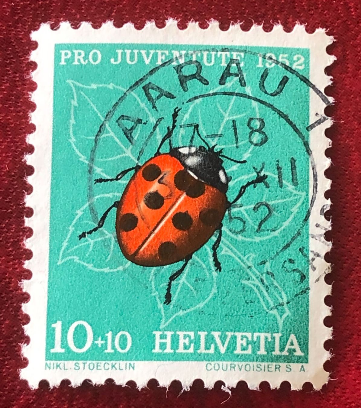 Tutti i francobolli: Nr. J 144  Marienkäfer GESTEMPELT Aarau 1952   – Usato da Aarau venduto da Billa007