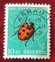 Nr. J 144  Marienkäfer GESTEMPELT Aarau 1952  