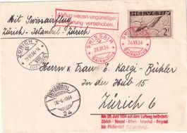 SR Balkanflug Mittelholzer ZRH-.. -ZRH 1934, Stempelfehler !