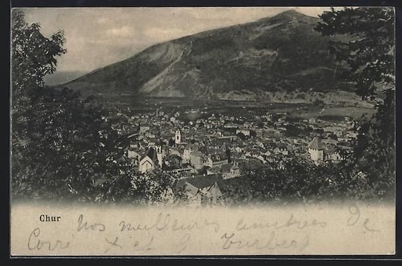 Cartes postales: AK Chur, Ortsansicht mit Kirche und Berg – D'occasion à Berlin par bartko-reher