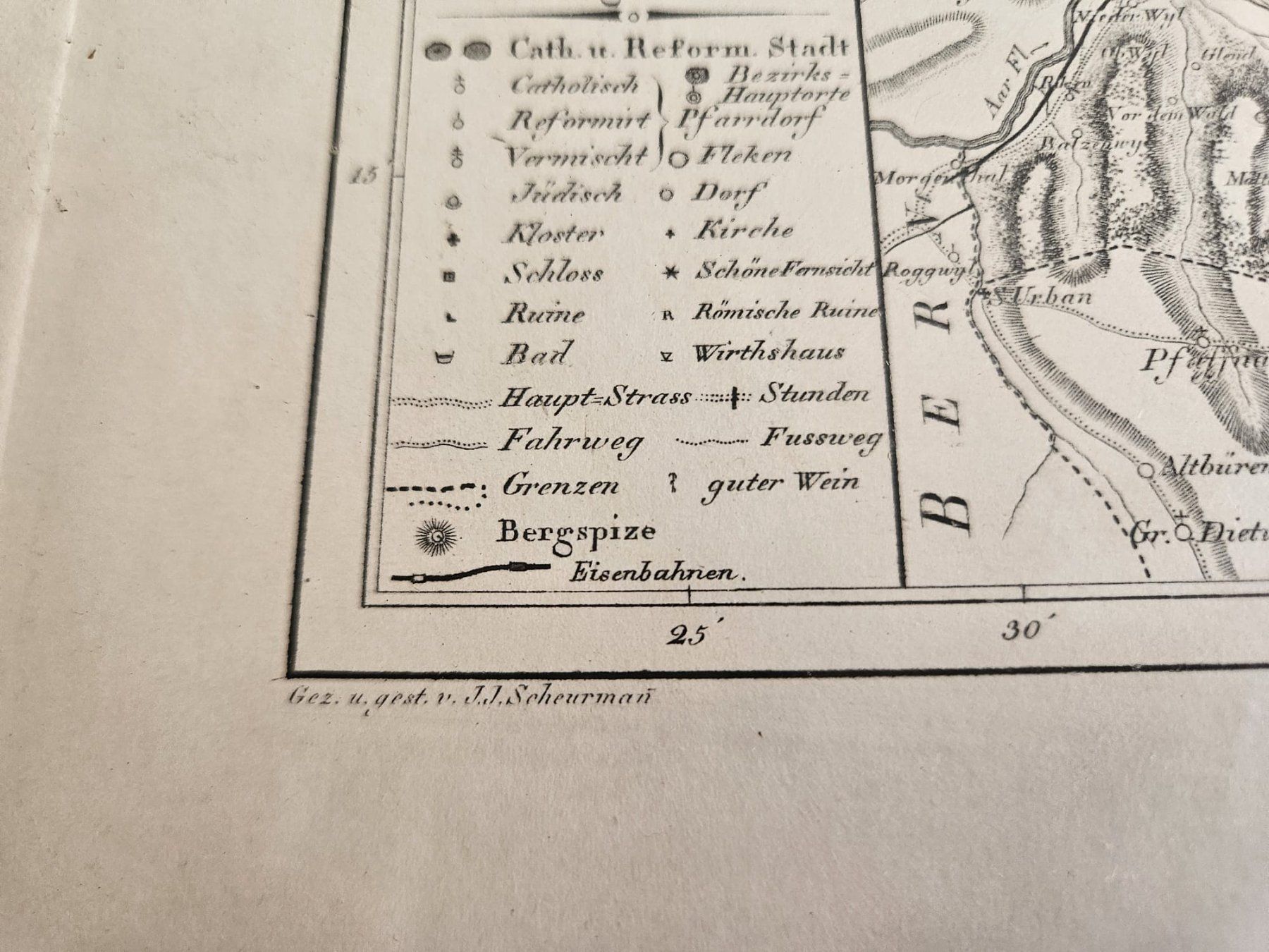 Incisioni: Kantonskarte Aargau - Kupferstich - Scheurmann - Orell – Usato da Birr venduto da DisDas 2