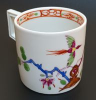 Meissen Kaffeetasse handbemalt - Indische Blumen und Vogel