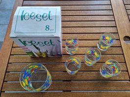Ice Set 6-teilig, Vintage Gläser, Frucht Dekor & Eisbehälter