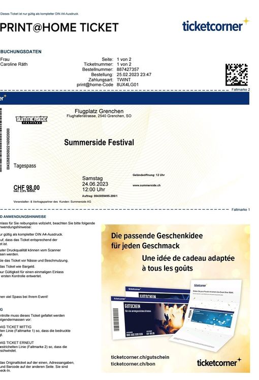 2 Tagesticket Summerside Festival 23.06.23 Kaufen auf Ricardo