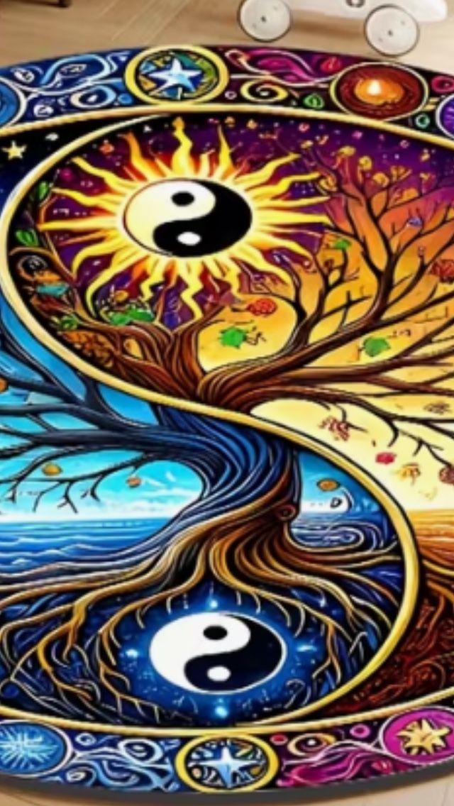 Tappeti: Runde Teppich mit Yin-Yang-Lebensbaum-Motiv – Nuovo e nell'imballaggio originale da Wienacht-Tobel venduto da martin156800 1