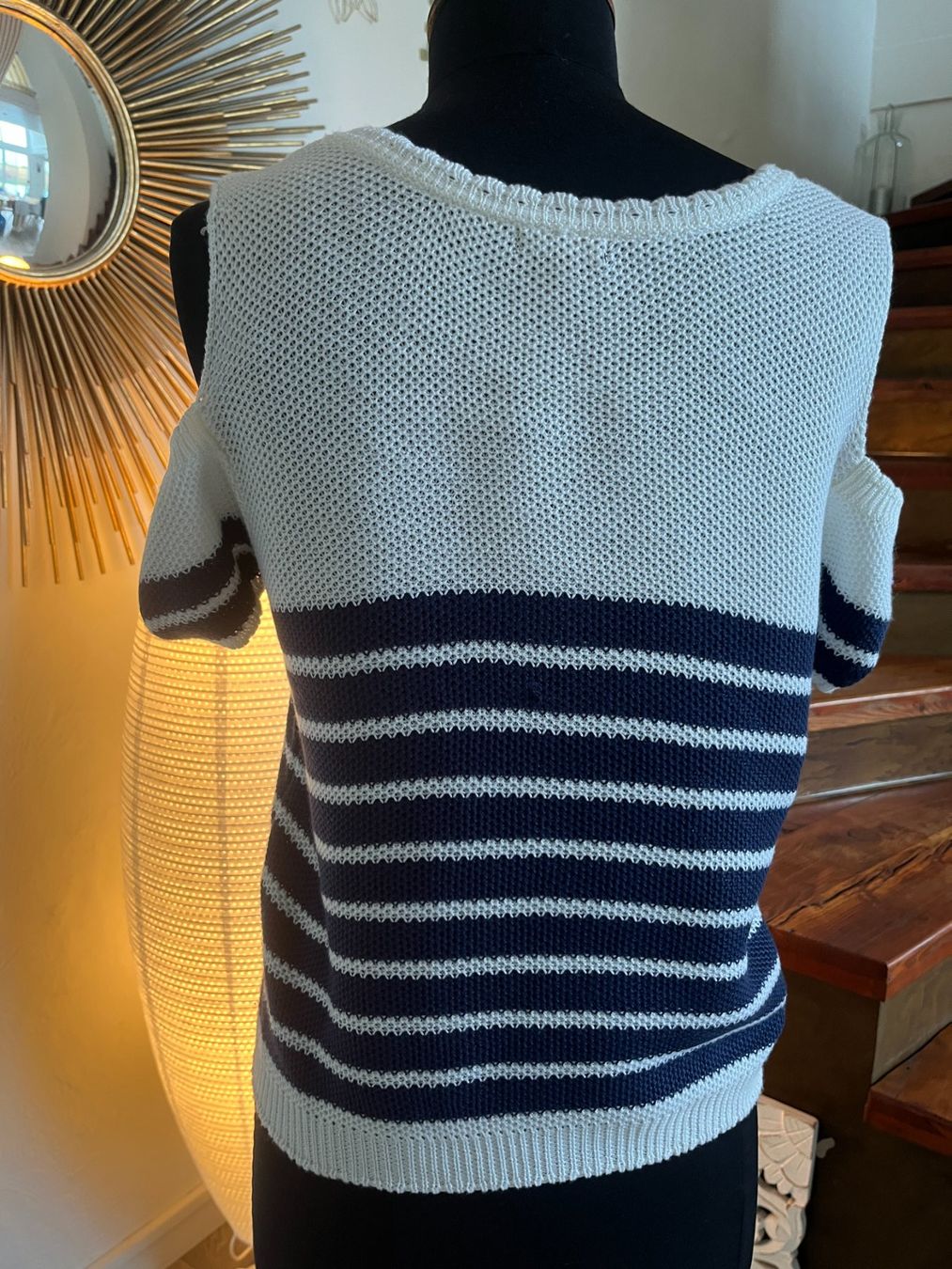 Tops: Pull d'été rayé bleu et blanc - épaules dénudées, S – Gebraucht aus Seiry von vanille08 4