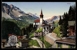 AK Arosa, Ort mit Kirche und Bergpanorama