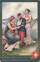 Schweiz Verwundete Franzosen betreut Litho militare 
