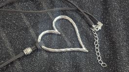 Collana cuore, metallo argentato,