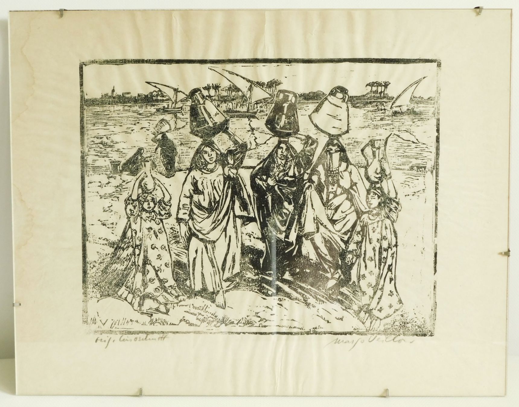 Grafica & Litografie: Margo Veillon: Original Linolschnitt handsigniert – Wassertr – Usato da Emmenbrücke venduto da Ulisse-22