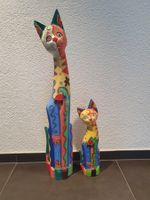 Deko Katzen Holz, bunt bemalt, 2 Stück