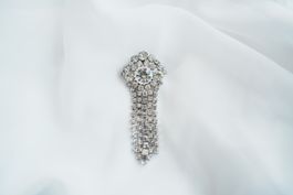 Vintage Brosche Gablonz silber Strass Fransen glamourös