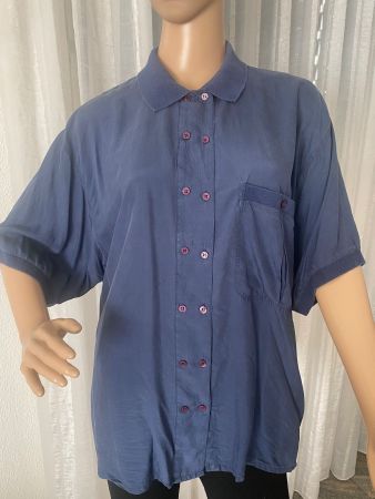 100% Seide - Polo-Bluse in stylischem Look, blau, 40