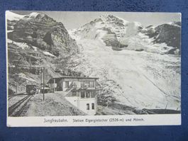AK BEO JUNGFRAUBAHN STATION EIGERGLETSCHER ZUG BELEBT 1913