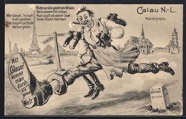 Grusskarten-AK Calau /N.-L., Mann rennt 