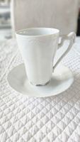 Hohe Tasse Porzellan weiss + Unterteller  Königlich Tettau