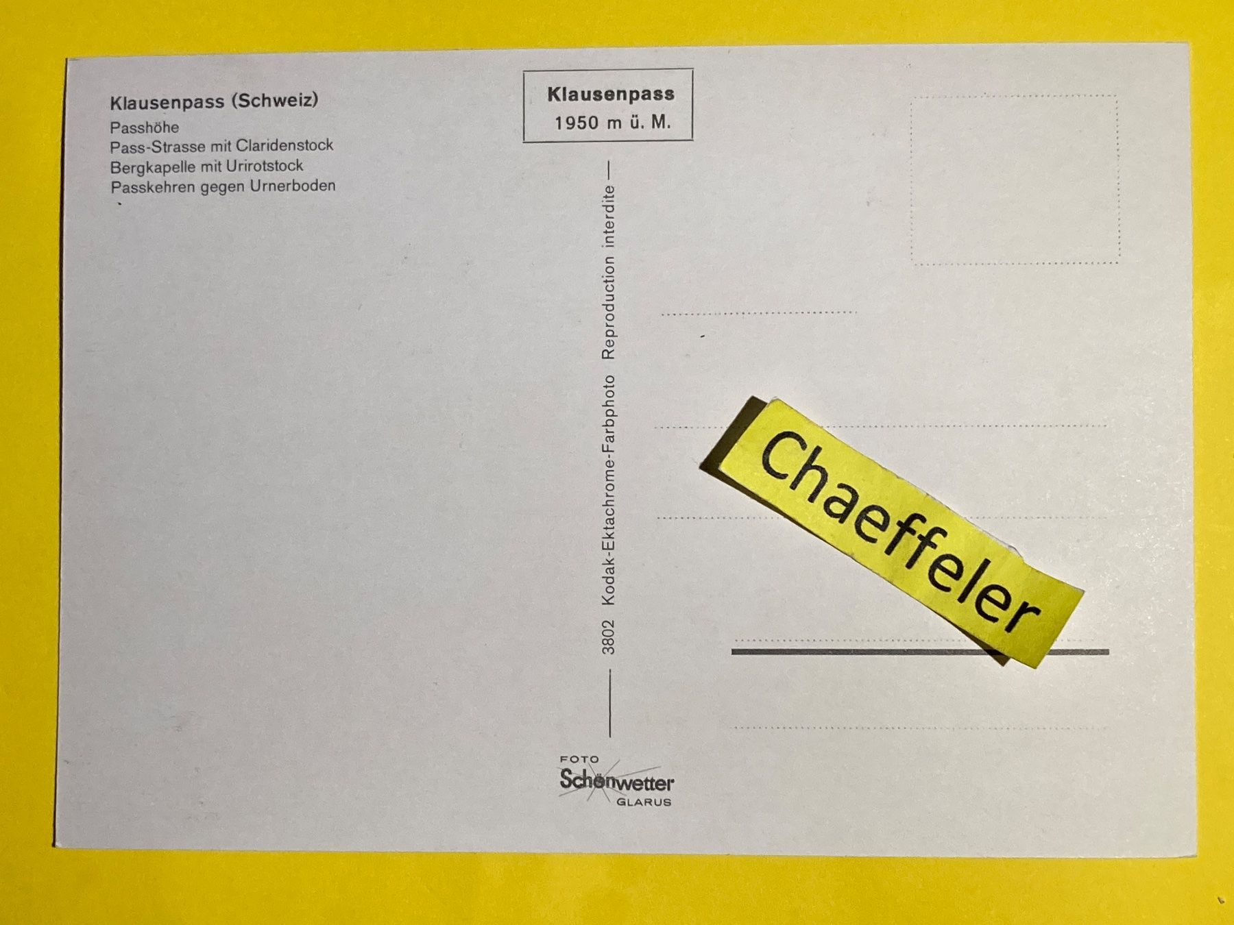 Cartes postales: Klausenpass – D'occasion à Zürich par Chaeffeler 1