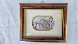 Miniatur Bild Italienische Stadtansicht Holz Gold Edelmetall